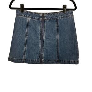 Altar'd State blue denim jean full exposed zipper mini skirt medium wash Small